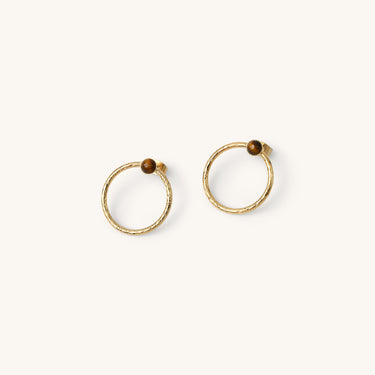 Boucles d'oreilles Laura pierres fines marron oeil de tigre Kariboobijoux