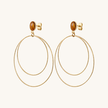 Boucles d'oreilles Maxi Éléna pierres fines Marron Œil de Tigre Kariboobijoux