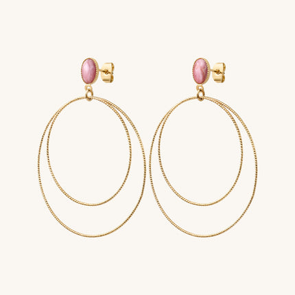 Boucles d'oreilles Maxi Éléna pierres fines Rose Rhodonite Kariboobijoux