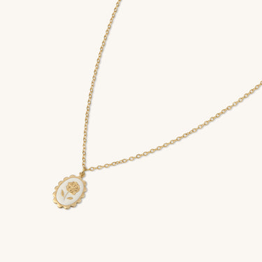 Pink enameled medal necklace