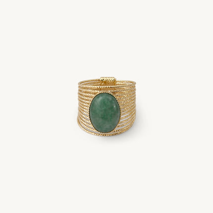 Bague grande Éléna pierre fine Vert clair aventurine Kariboobijoux