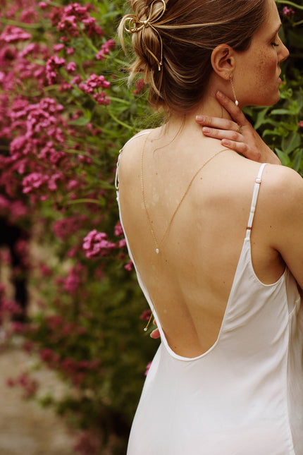Collier de dos Marina mariage – doré or 24k recyclé, fait main en Provence | KariBoo Bijoux