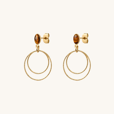 Boucles d'oreilles Éléna pierres fines Marron Œil de Tigre Kariboobijoux