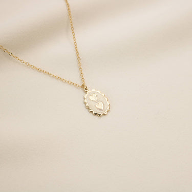 Double hearts enamelled medal necklace