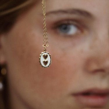 Double hearts enamelled medal necklace
